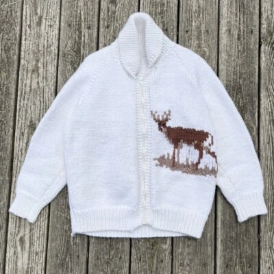 Cárdigan Suéter Chaqueta Vintage Años 60 Mary Maxim Ciervo Grueso Tejido Cremallera Cowichan Foto 1 de 4