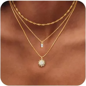 Necklaces Women,Layered 14K Gold Plated Pendants Simple Choker Jewelry Gift - Picture 1 of 6
