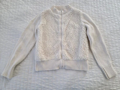 Cárdigan Suéter Usado Para Niñas Talla 10-12 Gymboree Crema Marfil Imitación Piel Tejido Cremallera Foto 1 de 4