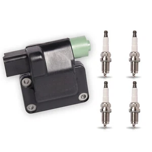 Ignition Coil & 4PC Spark Plug for 1997-2001 Honda Prelude l4 2.2L UF205 UF98 - Picture 1 of 11