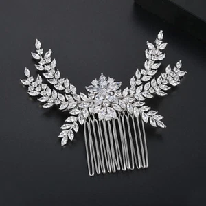 High Quality Zircon Gold Plated Headdress Fashion Bridal Hair Comb Side Comb US - Picture 1 of 6