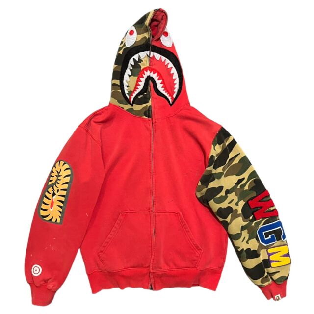 BAPE Color Camo Shark Full Zip Hoodie (FW22) - Red Navy