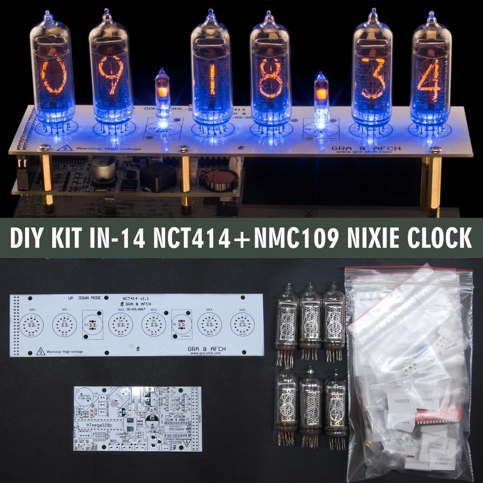 IN-14 DIY KIT Nixie Tubes Clock LED RGB USB Musical 12/24 Hour Form - WITH TUBES - Image 1 of 4