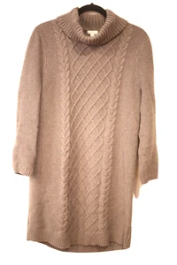Garnet Hill Damen Größe L Pulloverkleid Wolle Zopfmuster Rollkragen grau - Bild 1 von 6
