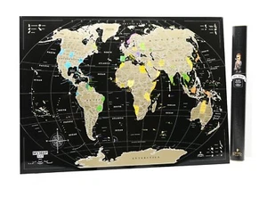 16x24 inch Scratch off map World map push pin Black Gold travel map gift Mymap - Picture 1 of 12