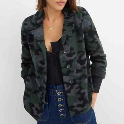 Anthropologie Field Flower Barbara 迷彩 100% 羊毛毛衣夹克,尺寸 S — 第 1/4 张图片