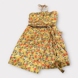 Set gonna crop top donna Wild Fable giallo stampa agrumi misto lino taglia XS - Foto 1 di 12