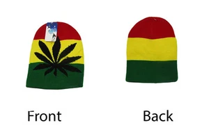 8" Rasta Rastafarian Weed Marijuana Pot Leaf Snow Cap Beanie Skull Cap Hat - Picture 1 of 3