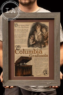 Anúncio antigo com estampa de grafonola Columbia - Imagem 1 de 4