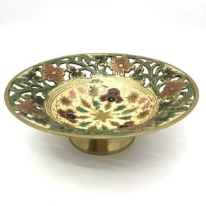 India Colorful Ornate Brass Cutout Bowl Centerpiece Brass - Lovely Detail - Picture 1 of 6