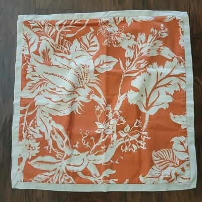 Pottery Barn "Damask" Floral 20" Throw Pillow Cover Orange Cream Linen Jacobean - Image 1 of 4