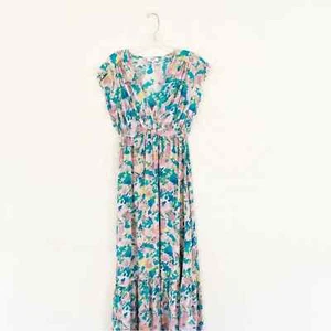 SUNCOO Paris Caya Dress Long Tie Dye Feminine Summer Viscose Ruffle Dress Small - Picture 1 of 7