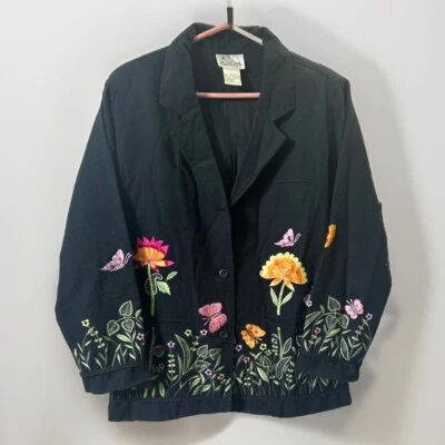 The Quacker Factory Women's Embroidered Black Flower Butterfly Jacket - Large - Image 1 of 4