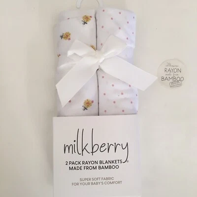 NEW 2 Swaddles (0-3M) Rayon Bamboo Floral & Polka Dot Baby Blankets | Milkberry - Image 1 of 4