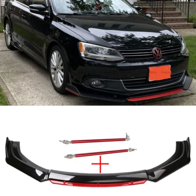 For Volkswagen Arteon Front Bumper Lip Spoiler Splitter + Strut Rod Gloss Black - Image 1 of 4