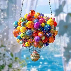 2D Flat Hot Air Balloons Hanging Ornament 7x7.8inch for Courtyard, Stairs - Picture 1 of 6