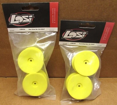 Losi Mini 8ight Front and Rear Yellow Wheel Set NEW - Image 1 of 2
