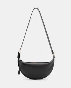 AllSaints Half Moon Xbody W301XB Women's Black Leather Crossbody Handbags ERK264 - Picture 1 of 14