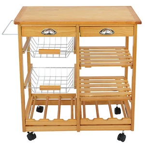 Rolling Kitchen Storage Cart Dining Room Island Trolley 2 Drawers Storage Rack - Picture 1 of 9