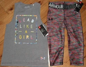 Under Armour Lead Like A Girl tank top & capris leggings NWT girl M YMD 10 12 - Picture 1 of 2