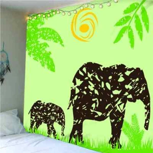 Abstract Leaf And Elephants 3D Wall Hang Cloth Tapestry Fabric Decorations Decor - Picture 1 of 6