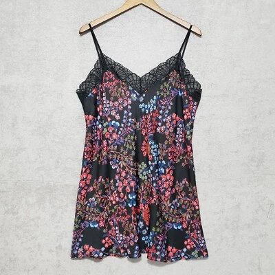 Camisón Josie Natori XL Chemise Satén Ditsy Floral Negro Encaje Correas Caladas Foto 1 de 4