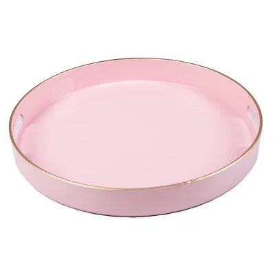 13" Round Tray Pink Serving Tray with Handles Modern Decorative Tray for Coff... - Image 1 of 4