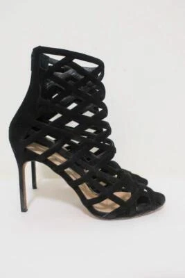 Manolo Blahnik Vagibuzip Cage Booties Black Cutout Suede Size 40.5 Open Toe Heel - Image 1 of 4