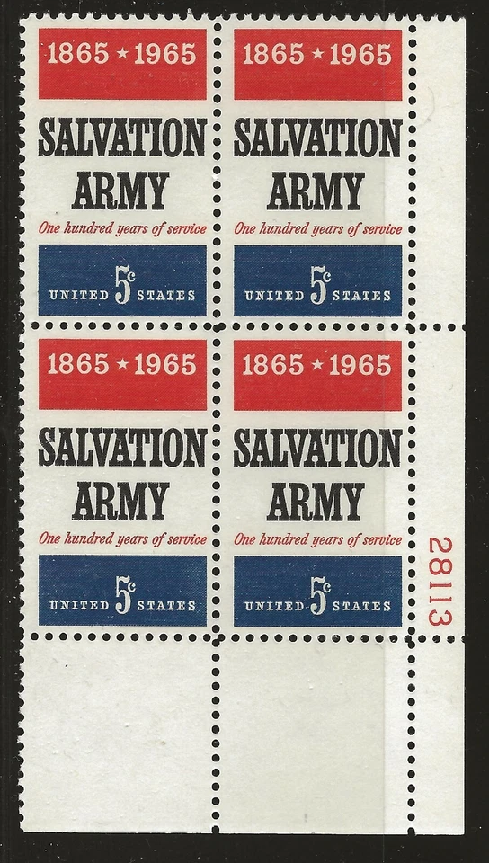 US Scott #1267, Plate Block #28113 1965 Salvation Army 5c FVF MNH Lower Right - Image 1 of 1