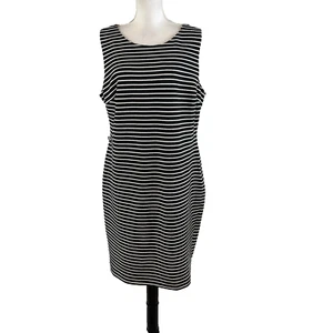 Chaps Dress size 16 Black White Striped Textured Stretch Knee Nautical Career - Picture 1 of 11