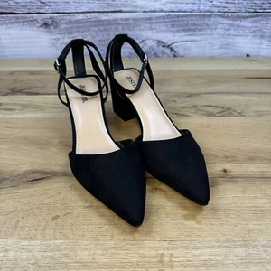 Just Fab Block Heel Size 9 Black 2.5” Strappy Ankle Style Faux-Suede Pointed Toe - Picture 1 of 12