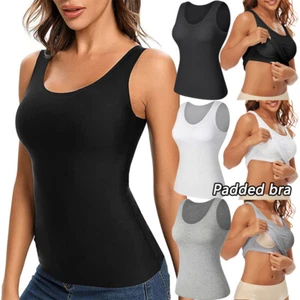 Women with Built-in Bra Tank Tops Vest Padded Camisole Modal Stretch Undershirts - Picture 1 of 27