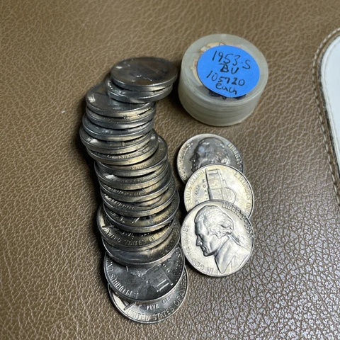 One 1953-S Jefferson Nickel Gem Bu Uncirculated From Original Roll Cover