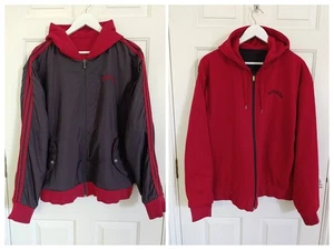 ADIDAS Reversible Hoodie Jacket Windbreaker 3 Stripe, Black & Red - Men's L/XL - Picture 1 of 24