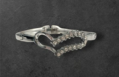NEW WOMEN'S POLISHED SILVER-PLATED RHINESTONE HEART BANGLE BRACELET - Image 1 of 4