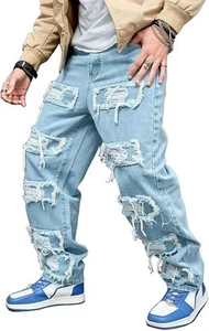 Blue Jeans Herren 34x29 Ripped Distressed Straight Leg Stone Wash Denim Baggy - Bild 1 von 8