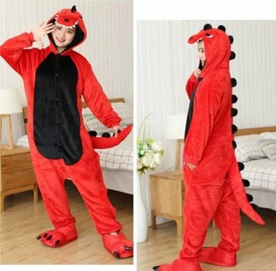 Invierno Kigurumi Franela Unisex Animales Dibujos Animales Dinosaurio Pijama para Adultos y Niños Foto 1 de 2