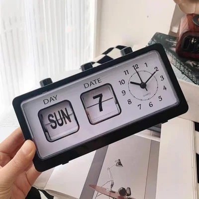 Vintage Manual Page-flipping Calendar Clock Table Clock  For Living Room - Image 1 of 4