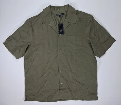 Camisa de lino INC de manga corta mediana con botones verde oliva (torcedura oliva) para hombre Foto 1 de 4