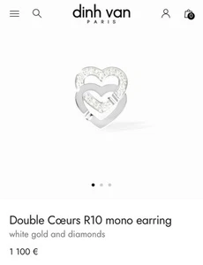 Dinh Van Diamant Weißgold Double Coeurs R10 Mono Ohrstecker Herz Ohrring - Bild 1 von 11