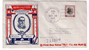 #832 Presidential Series $1 Woodrow Wilson 1938 FDC - #29 Warneford - Picture 1 of 2