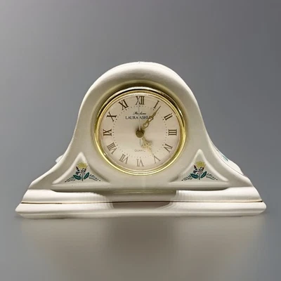 Laura Ashley Quartz Parfums Porcelain Ivory Flower Gold Trim Shelf Mantle Clock - Image 1 of 4