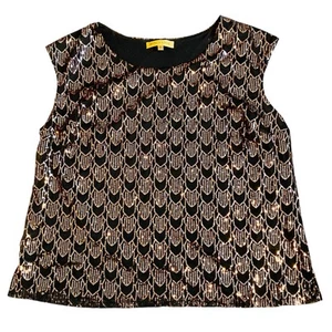 NIPON BOUTIQUE Elegante Negro Con Lentejuelas Dorado Bronce Forrado Shell Talla Grande 3X - Imagen 1 de 7