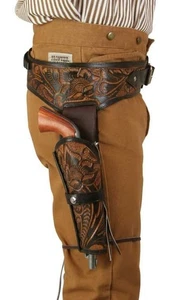 Western Leather Gun Holster Belt – Tooled – Fits .22 .357 .44/45 Revolvers - Picture 1 of 3
