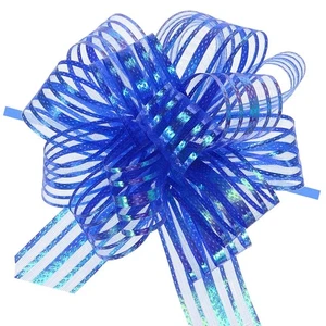15 Pezzi 4 Pollici Blu Grande Organza Tirare Fiocco con Nastro in Chiffon per Cesti - Foto 1 di 7