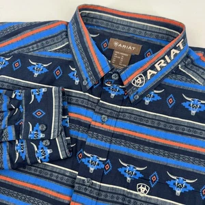 Ariat Mens XL Long Sleeve Button Down Shirt Western Aztec Steer Print - Picture 1 of 11