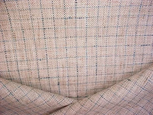 3-5/8Y KRAVET BASICS 34986 BURLAP AQUAMARINE PLAID DRAPERY UPHOLSTERY FABRIC - Picture 1 of 4