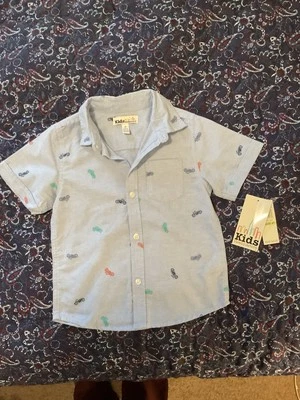 NWT Kids Headquarters Boys Size 4T Blue Motorcycle Button Up Shirt Top - Image 1 of 2