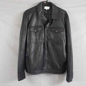 Reiss Jacket Mens Large Lambskin Trucker Moto Button Pockets Classic Black Retro - Picture 1 of 10