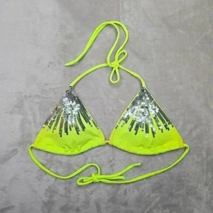 Victoria's Secret Bikini-Top gelb silber Pailletten Träger hinten zum Binden Bademode Small - Bild 1 von 6